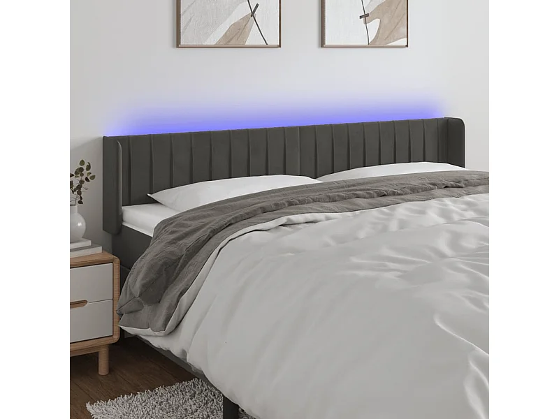 Cabecero LED Gris Oscuro 163x16x78/88 cm Terciopelo