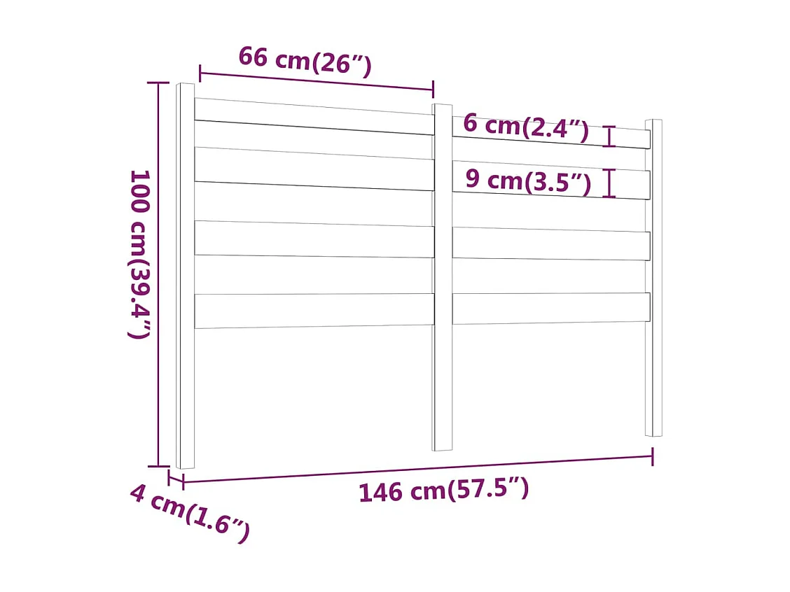 Tête de lit Gris 146x4x100 cm Bois massif de pin