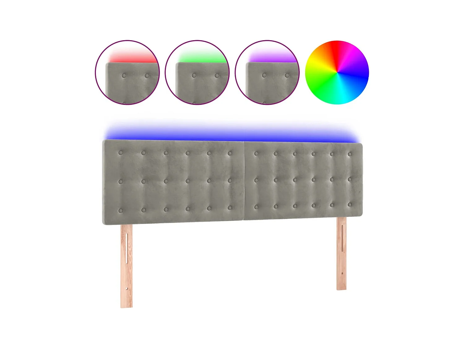 LED-Kopfteil Hellgrau 144x5x78/88 cm Samt