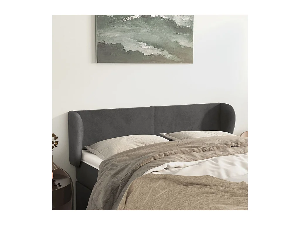 Tête de lit avec oreilles Gris foncé 147x23x78/88 cm Velours