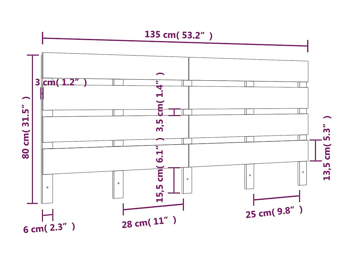 Hoofdbord 135x3x80 cm Massief grenenhout