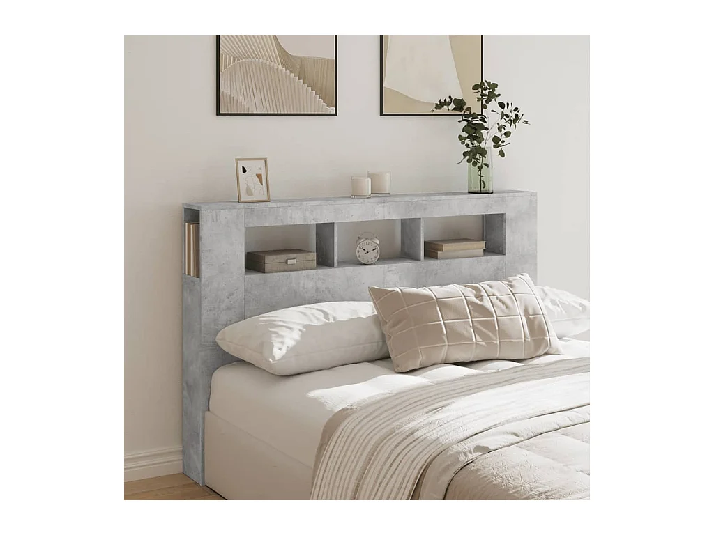 Betongrijs LED hoofdbord 160x18,5x103,5cm bewerkt hout