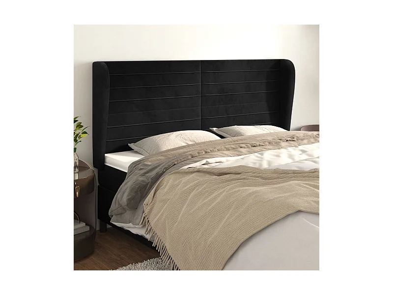 Hoofdbord met vleugels Zwart 183x23x118/128 cm Fluweel