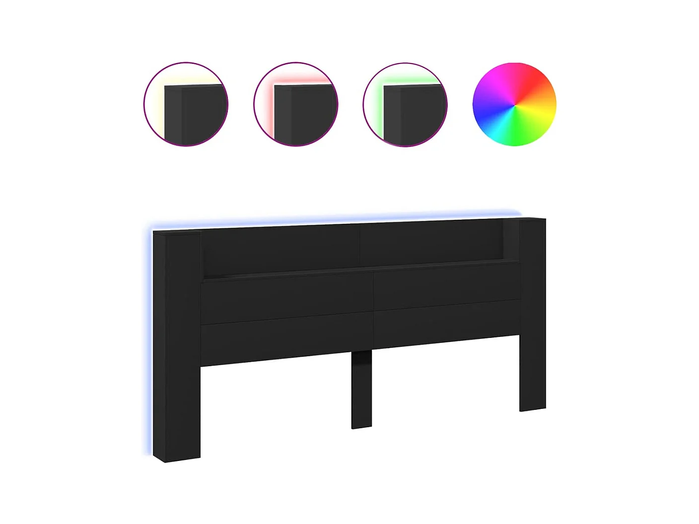 Kopfteilschrank mit LED schwarz 220x16,5x103,5 cm