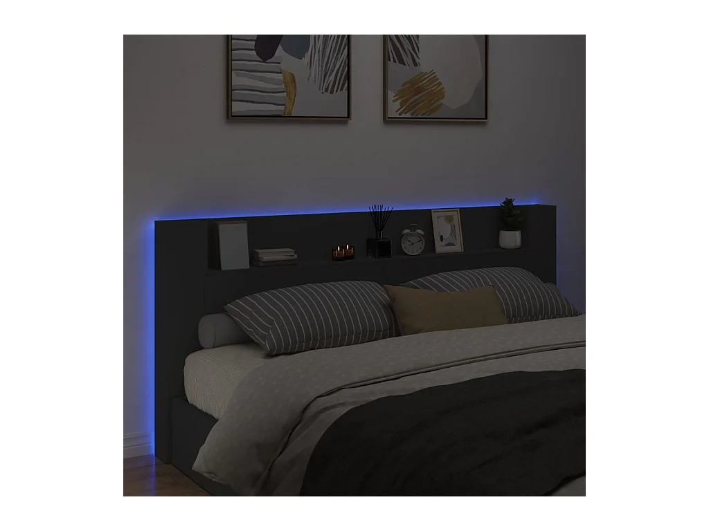 Kopfteilschrank mit LED schwarz 220x16,5x103,5 cm