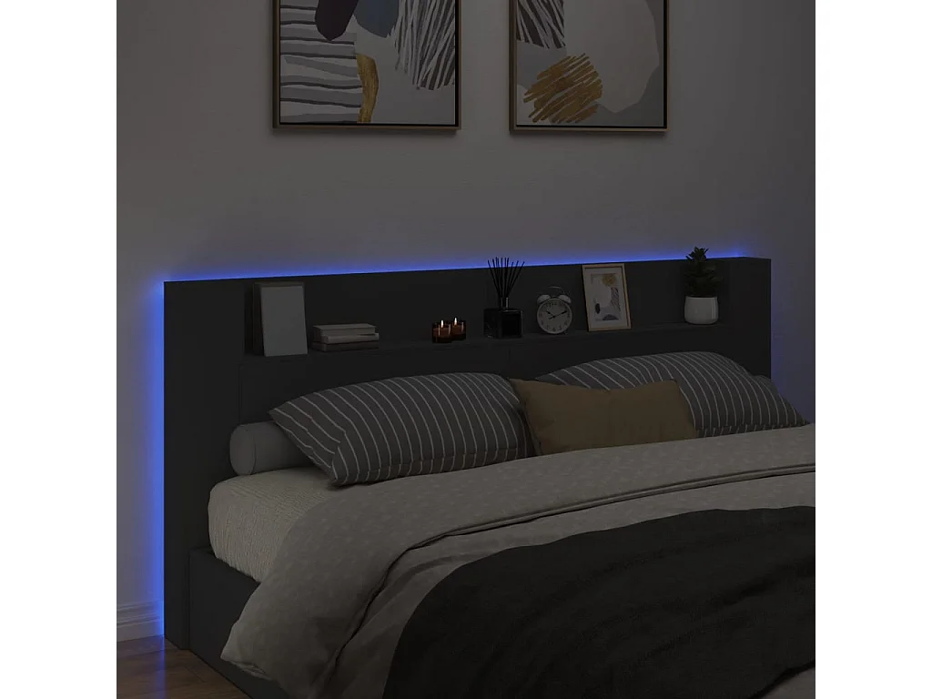 Mobile testiera con LED nero 220x16,5x103,5 cm