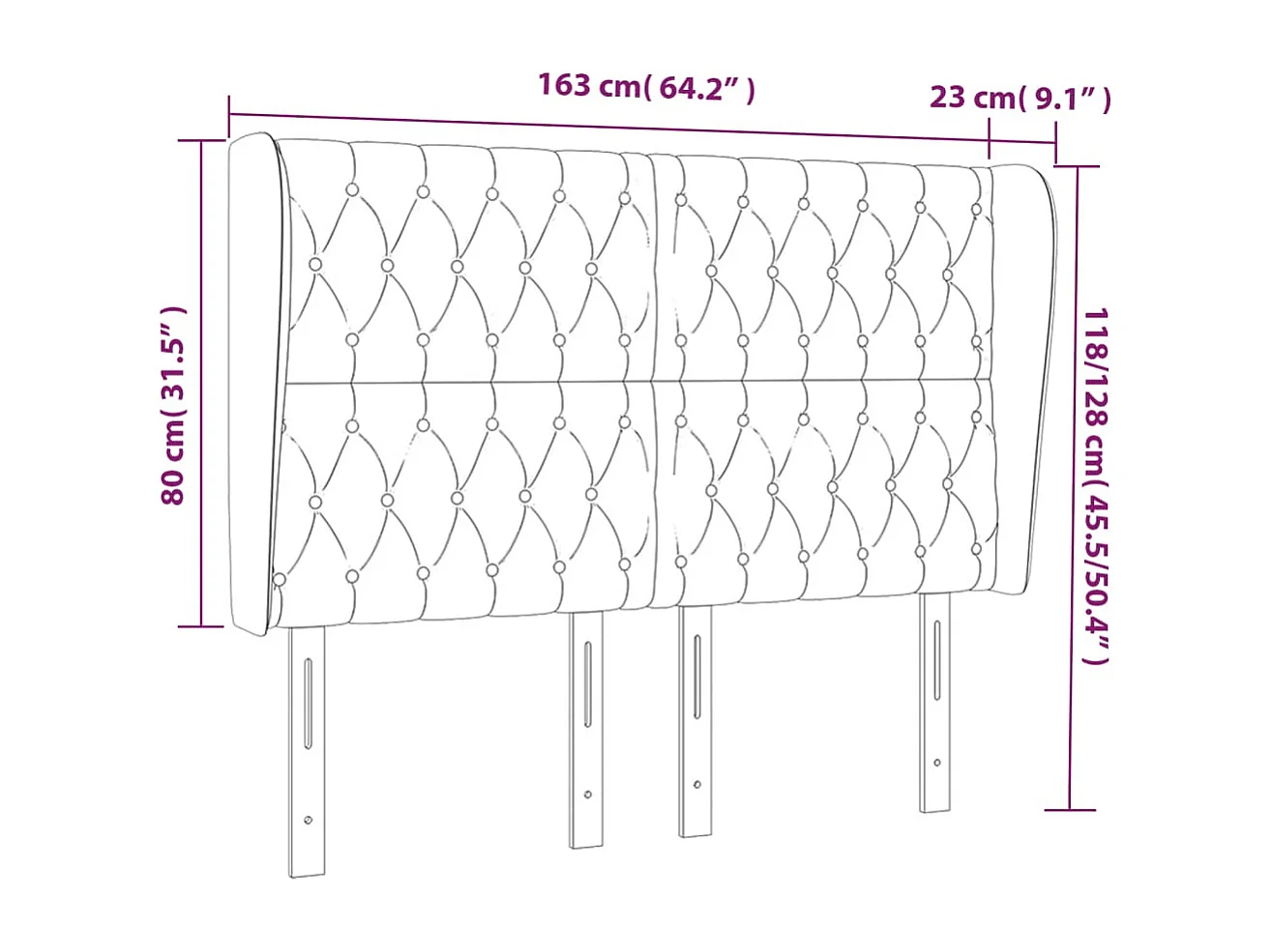 Hoofdbord met vleugels Zwart 163x23x118/128 cm Fluweel