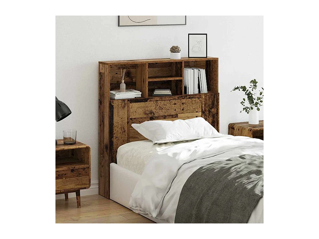 Cabecero de cama con estante de madera antigua de madera compuesta