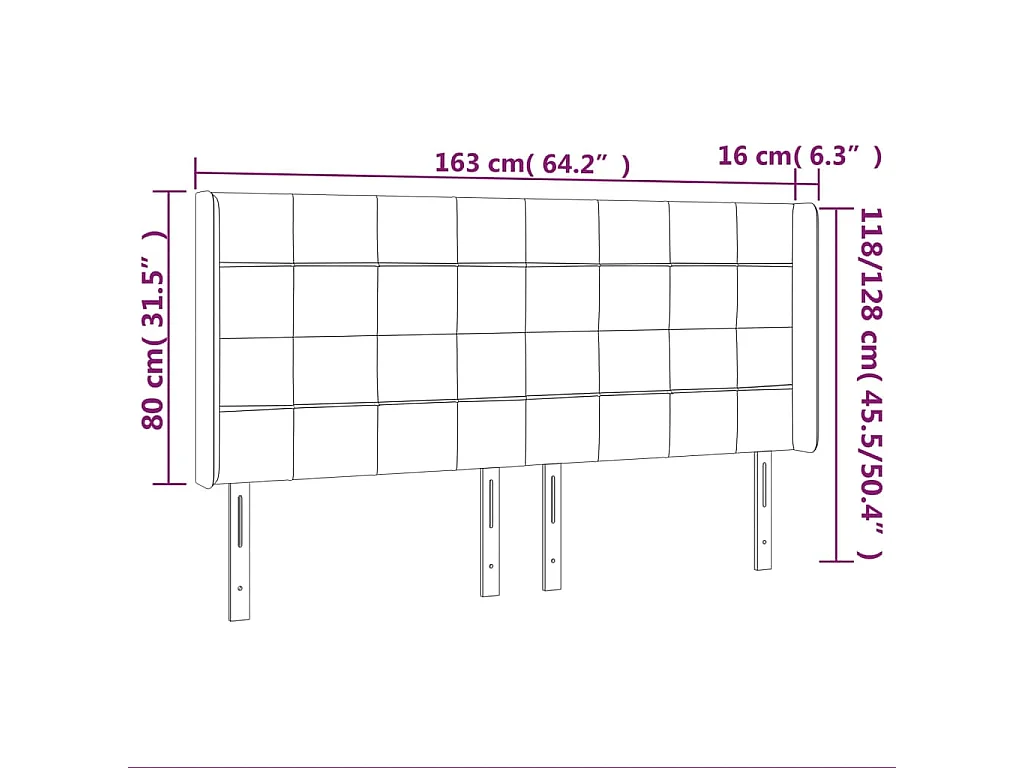 Tête de lit avec oreilles Noir 163x16x118/128 cm Tissu