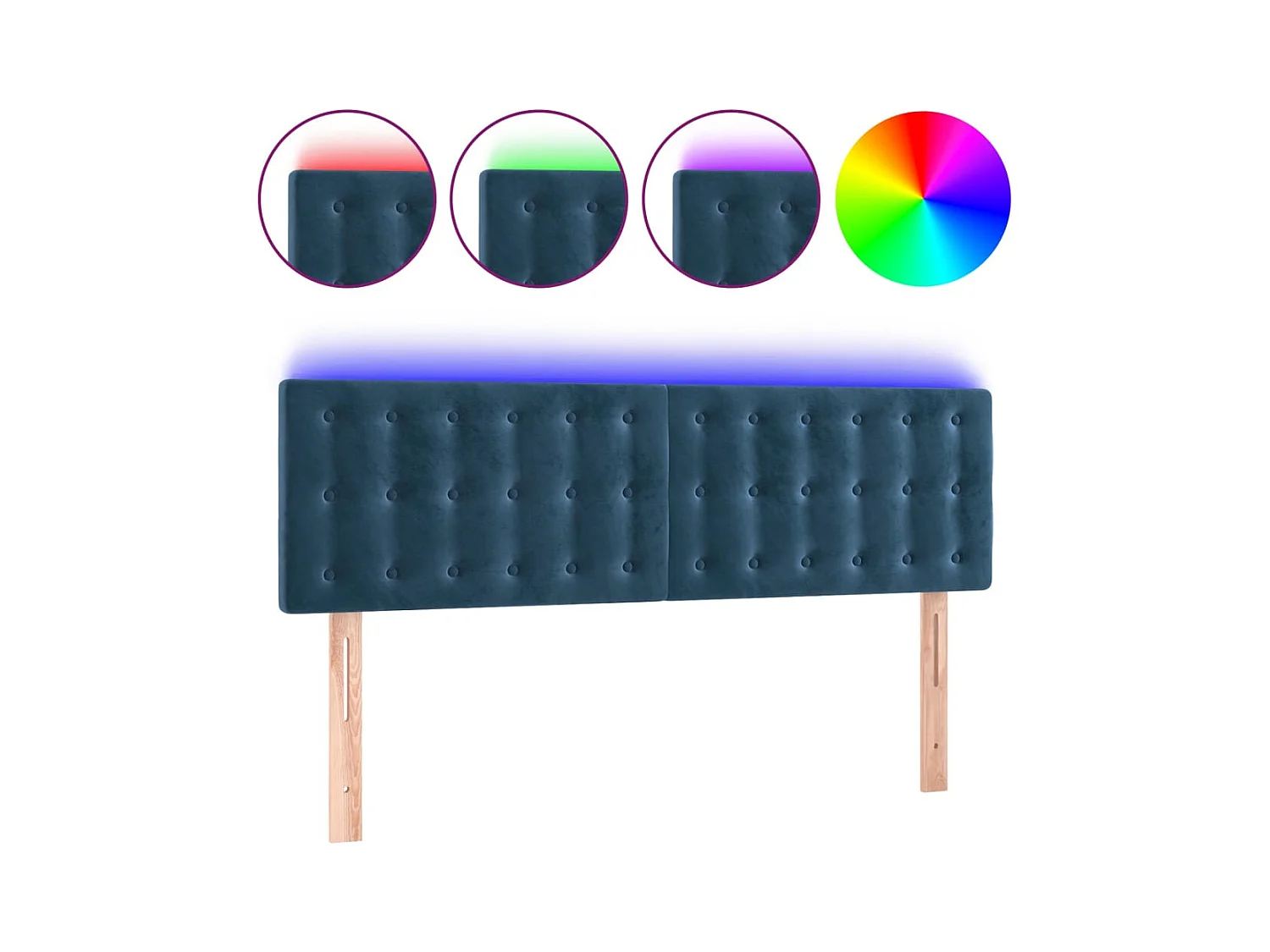 Testiera LED Blu Scuro 144x5x78/88 cm Velluto