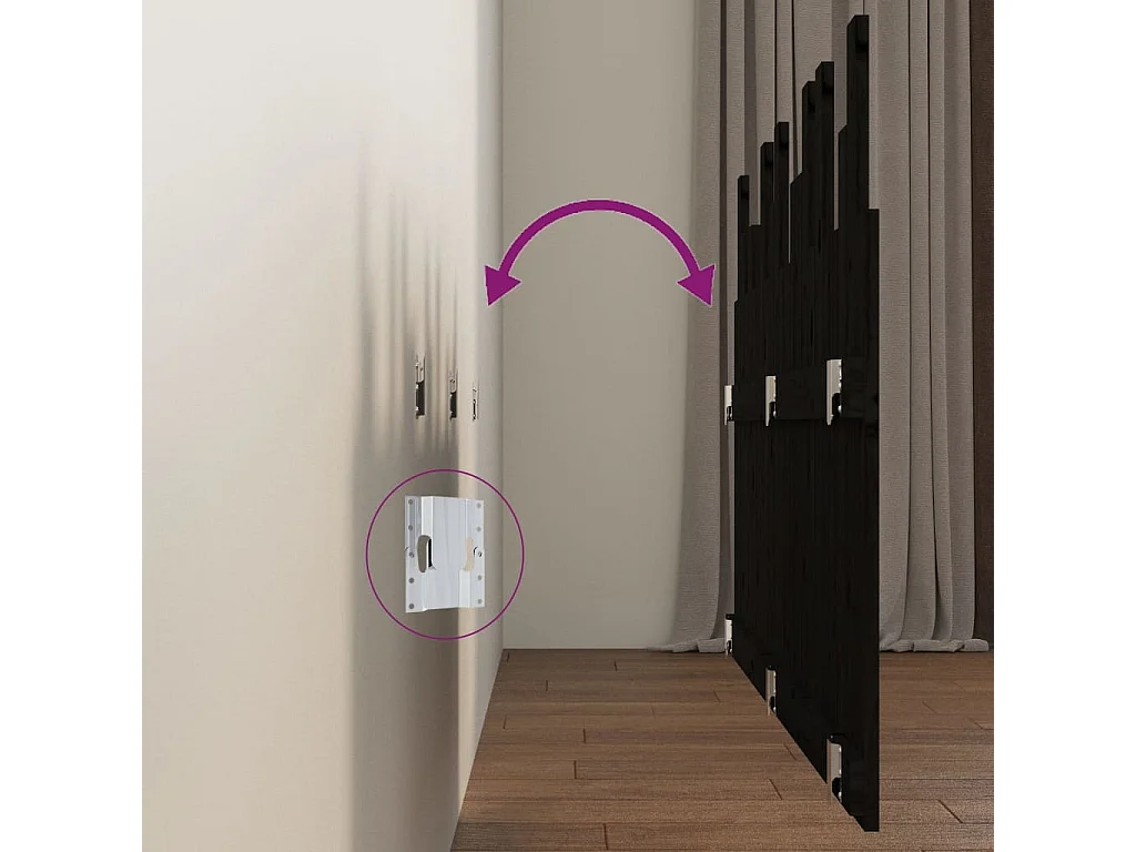 Zwart wandhoofdbord 146,5x3x80 cm Massief grenenhout