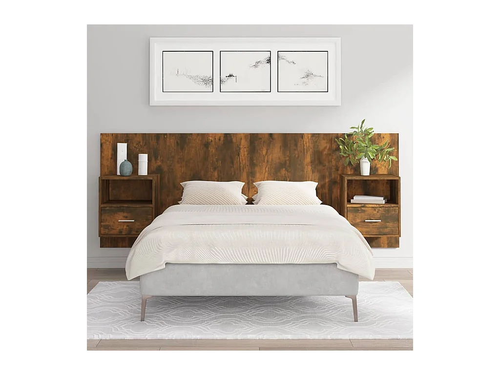 Tête de lit avec armoires Chêne fumé Bois d'ingénierie