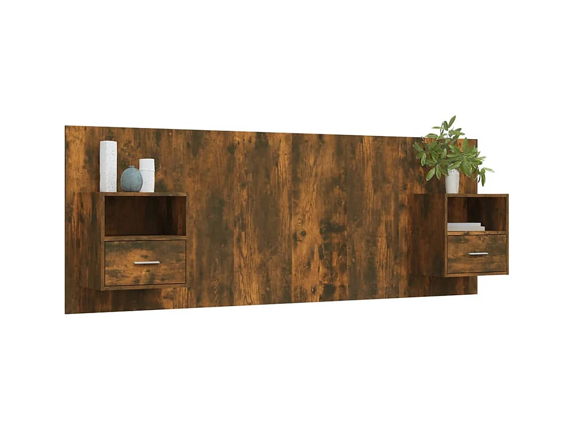 Tête de lit avec armoires Chêne fumé Bois d'ingénierie