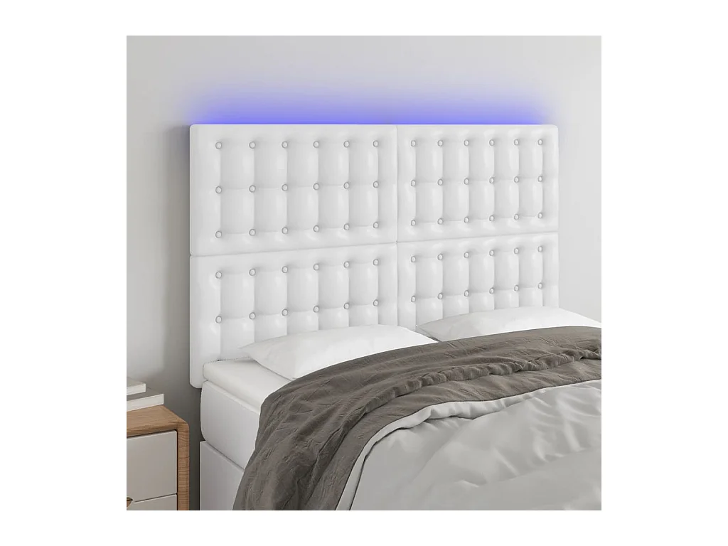 LED Hoofdbord Wit 144x5x118/128 cm Kunstleer