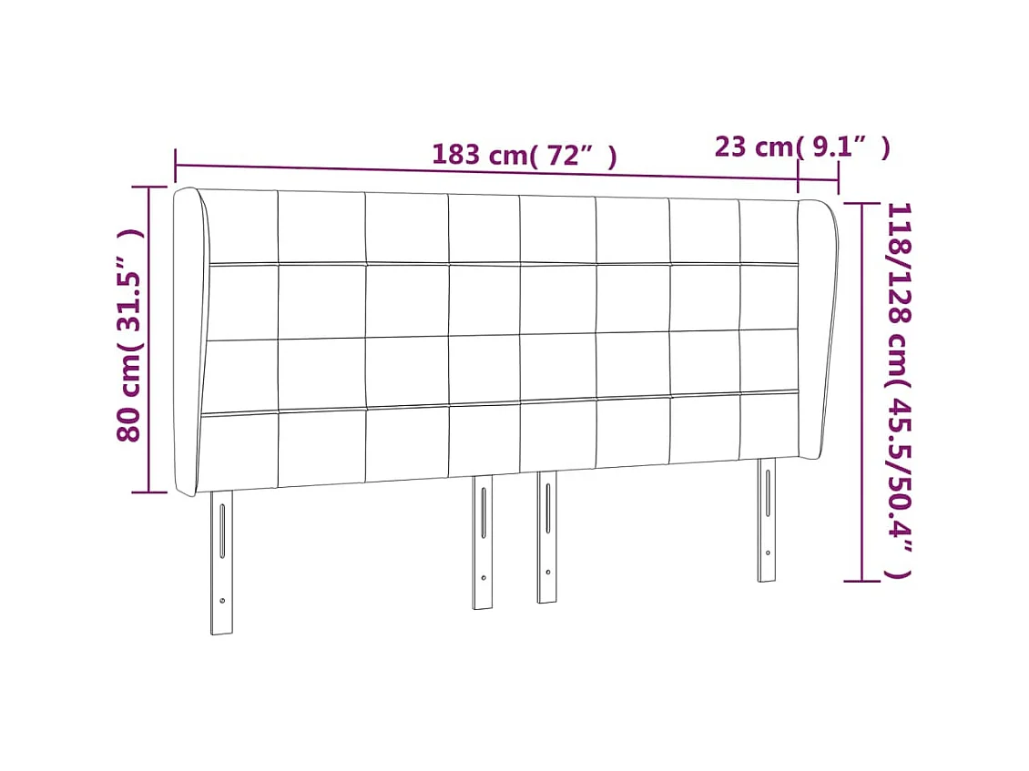 Hoofdbord met vleugels Zwart 183x23x118/128 cm Stof