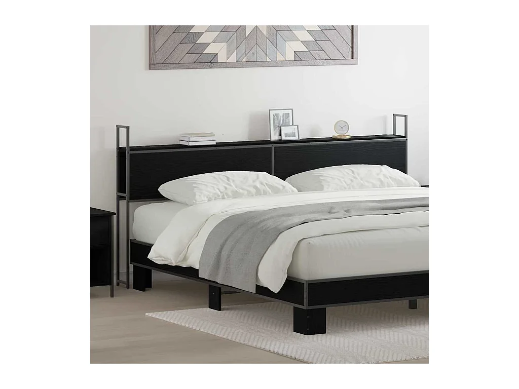 Headboard de Rangement avec Station de Charge Chêne noir 200 cm