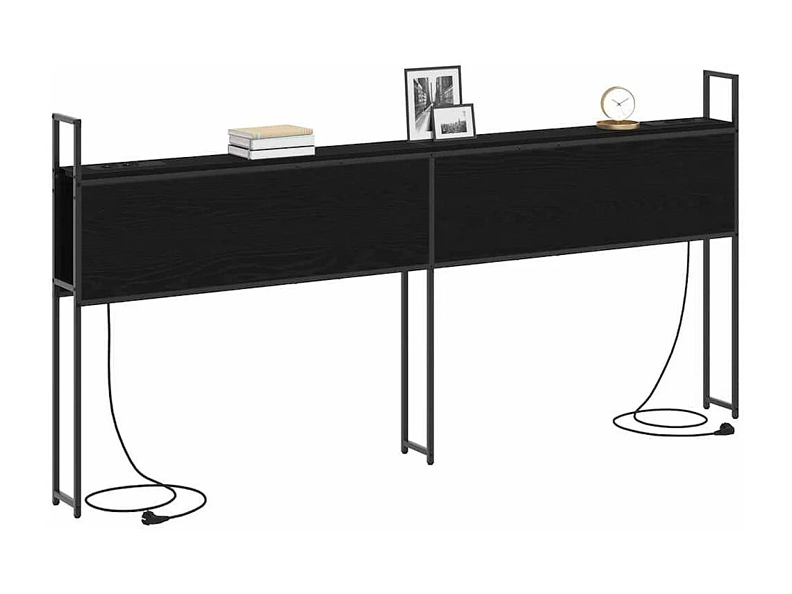 Headboard de Rangement avec Station de Charge Chêne noir 200 cm
