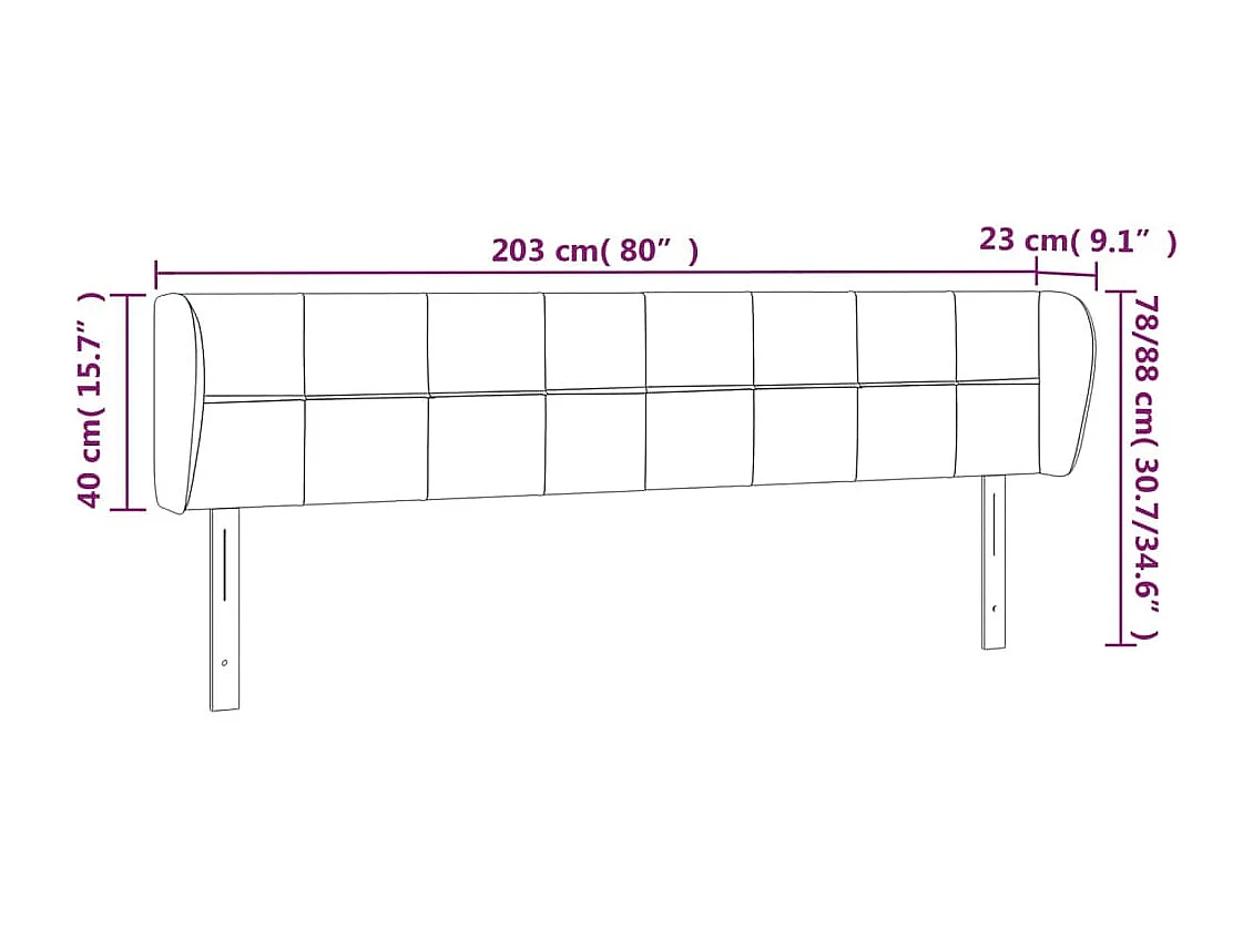 Hoofdbord met vleugels Zwart 203x23x78/88 cm Fluweel
