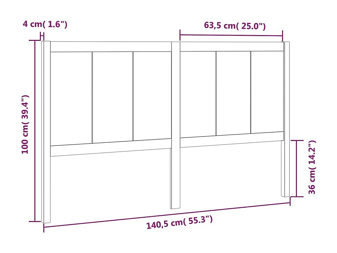 Hoofdbord 140,5x4x100 cm Massief grenenhout