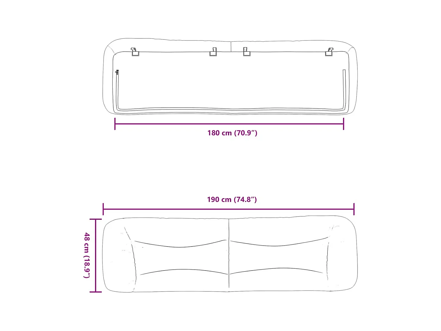 Cojín cabecero de tela gris oscuro 180 cm