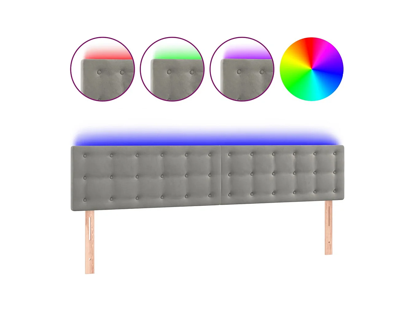 LED Hoofdbord Lichtgrijs 180x5x78/88 cm Fluweel