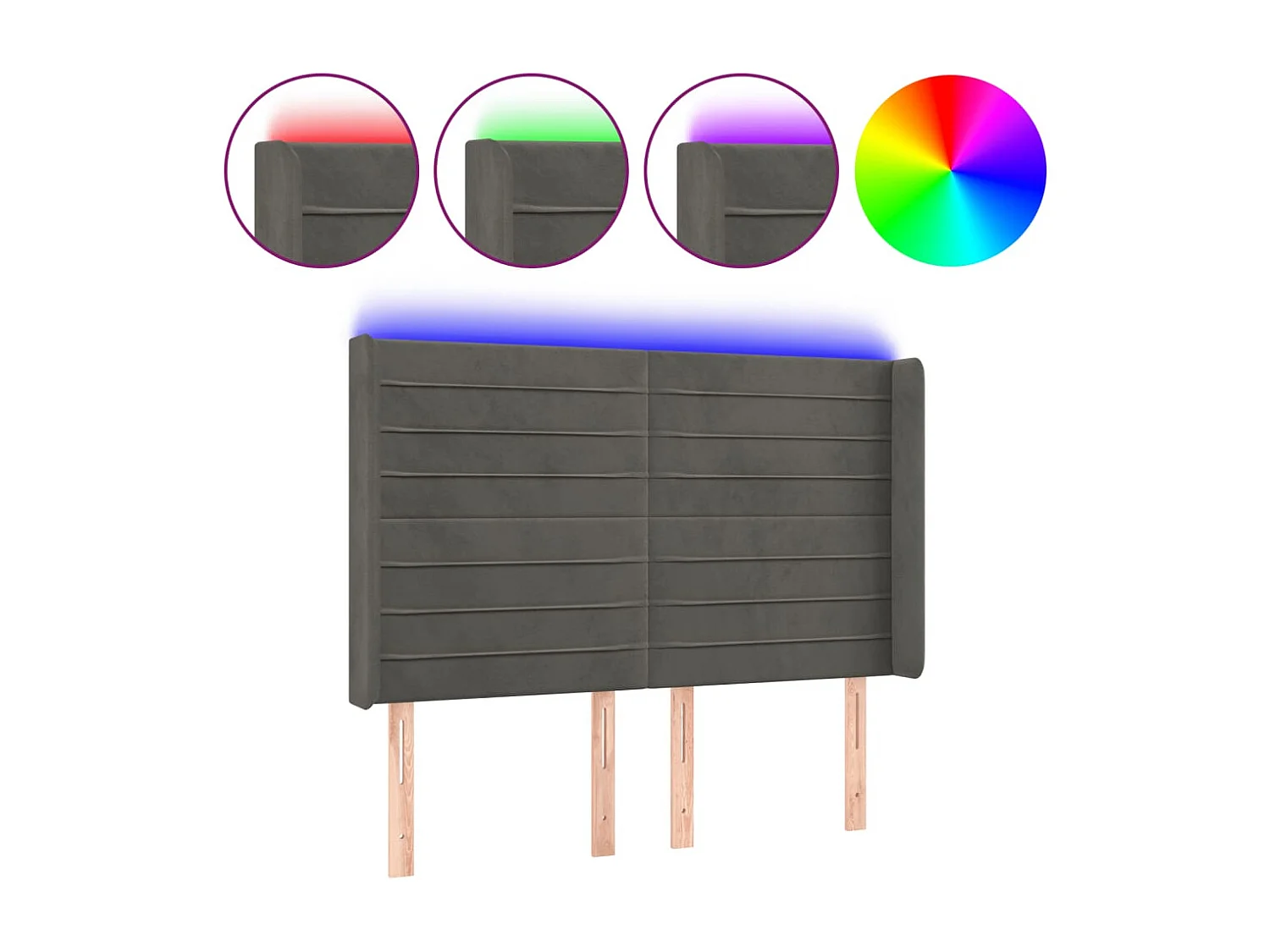 LED Hoofdbord Donkergrijs 147x16x118/128 cm Fluweel