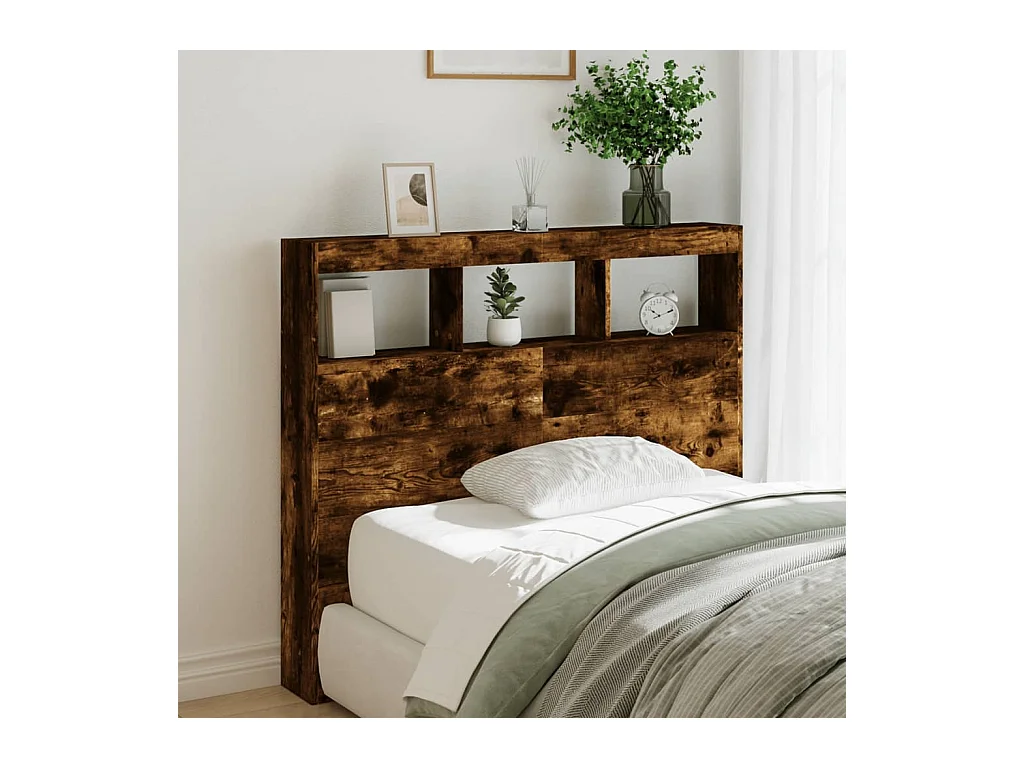 Cabecero de armario con LED roble ahumado 120x17x102 cm