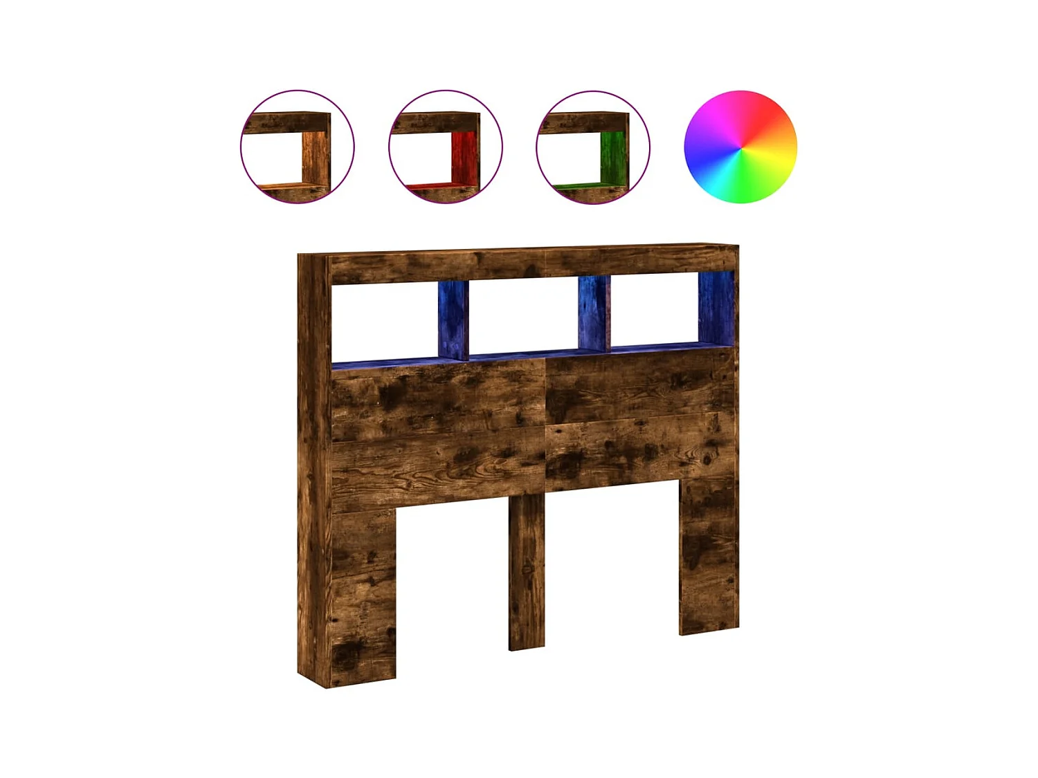 Cabecero de armario con LED roble ahumado 120x17x102 cm