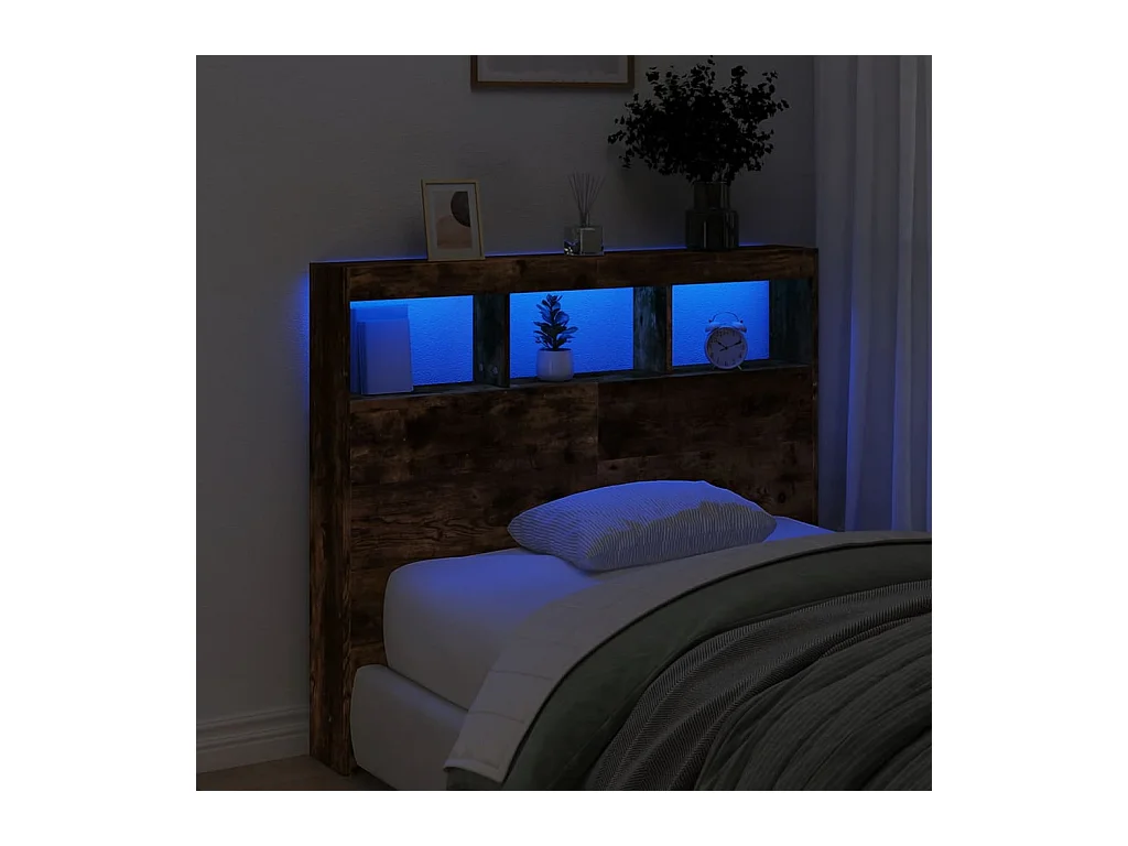 Cabecero de armario con LED roble ahumado 120x17x102 cm