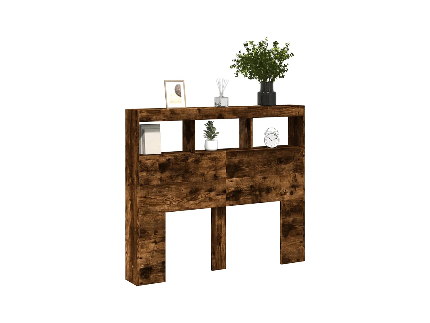 Cabecero de armario con LED roble ahumado 120x17x102 cm