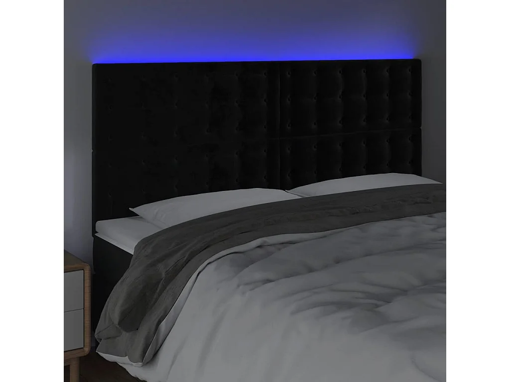 Tête de lit à LED Noir 200x5x118/128 cm Velours