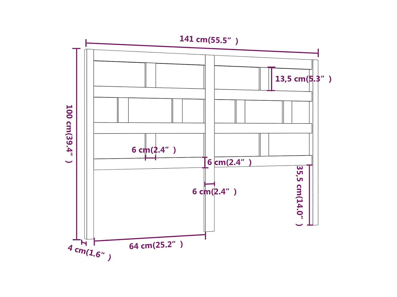 Honingbruin hoofdbord 141x4x100 cm massief grenenhout