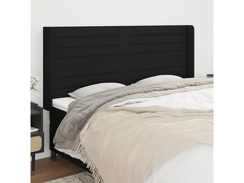 Tête de lit avec oreilles Noir 203x16x118/128 cm Tissu