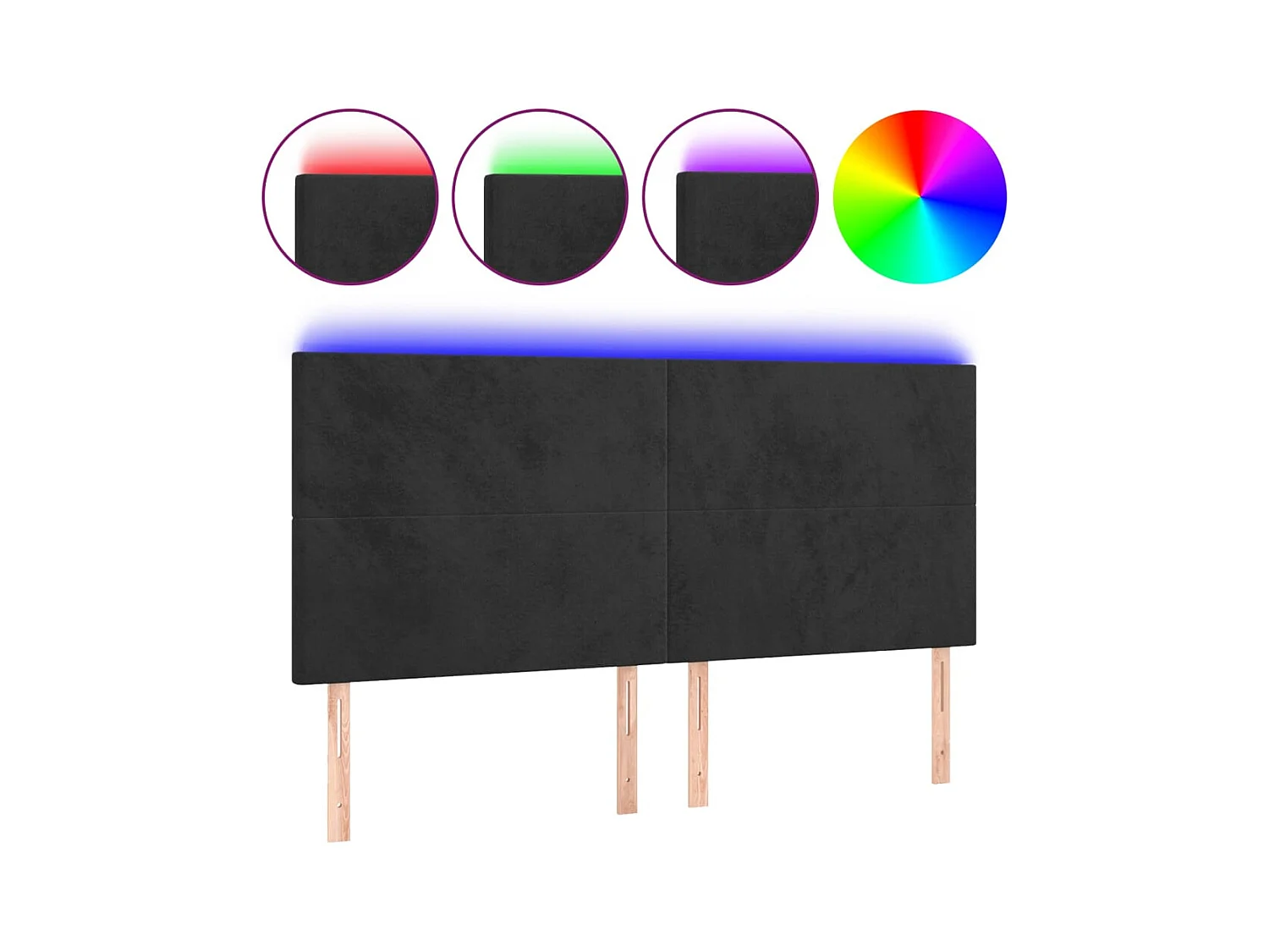 Schwarzes LED-Kopfteil 180x5x118/128 cm Samt