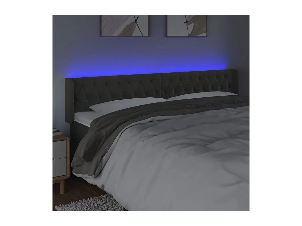 LED Hoofdbord Donkergrijs 183x16x78/88 cm Fluweel