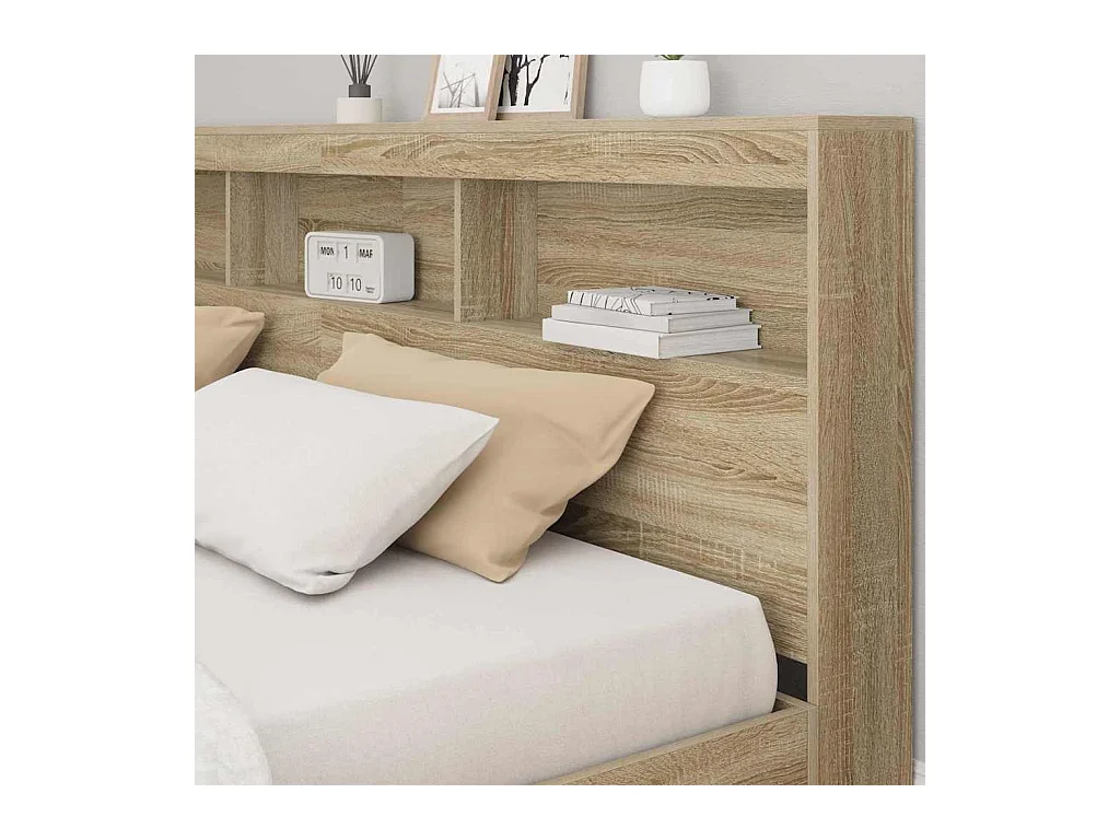 Kopfteil aus Sonoma-Eiche, 200 cm, Stauraum, Holzwerkstoff