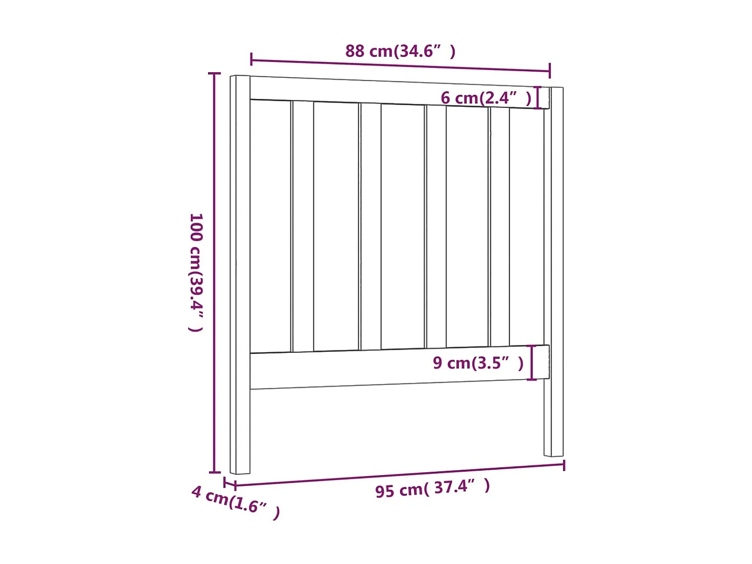 Zwart hoofdbord 95x4x100 cm Massief grenenhout