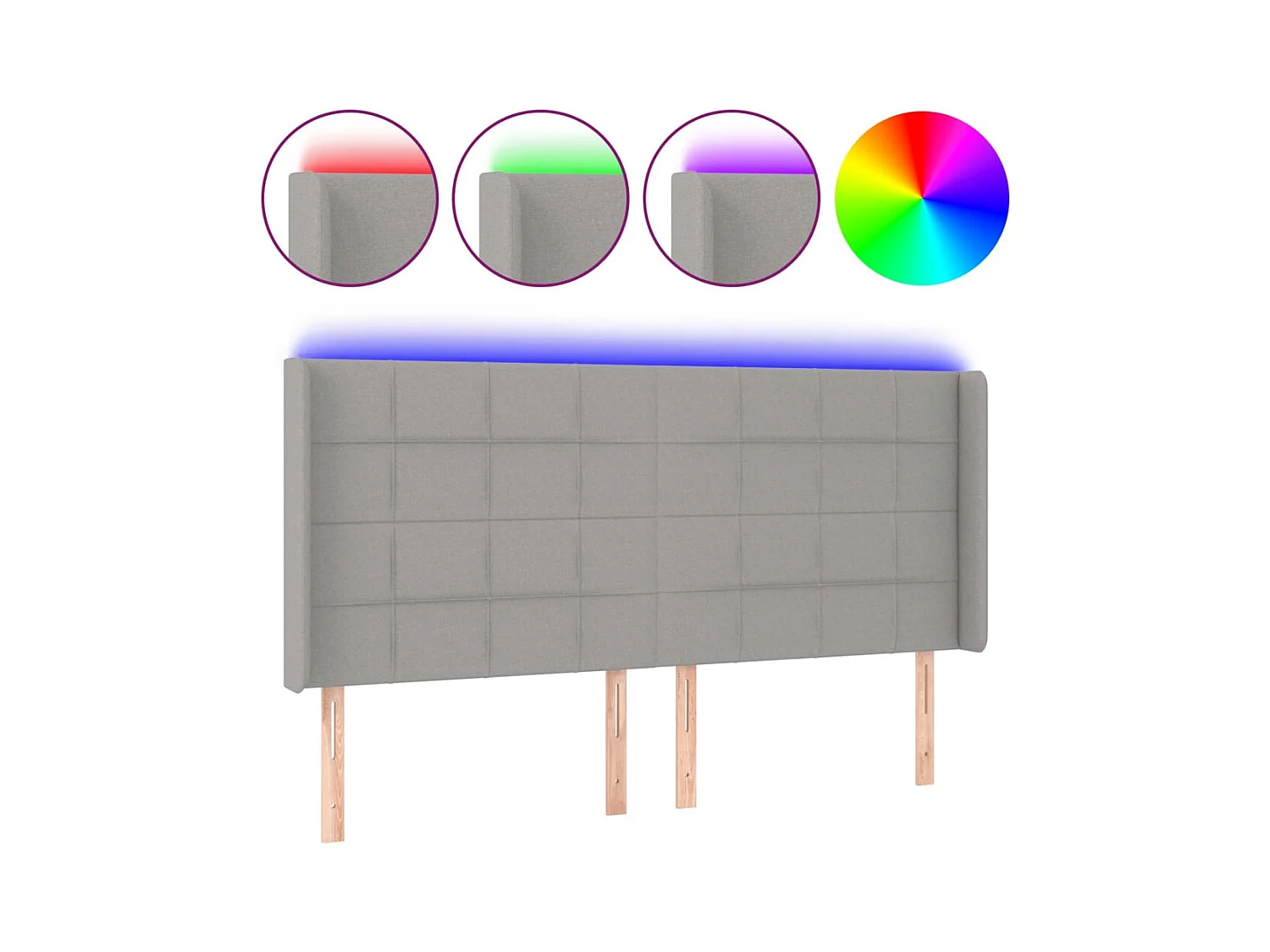 LED hoofdbord Lichtgrijs 183x16x118/128 cm Stof
