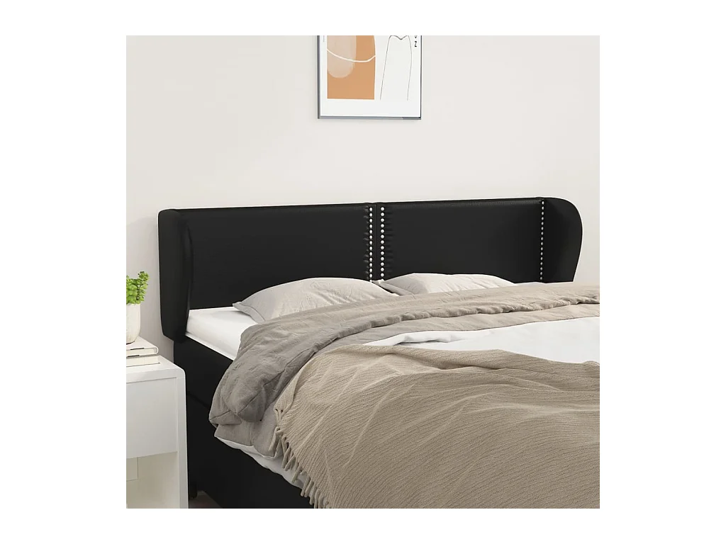 Tête de lit avec oreilles Noir 147x23x78/88 cm Similicuir