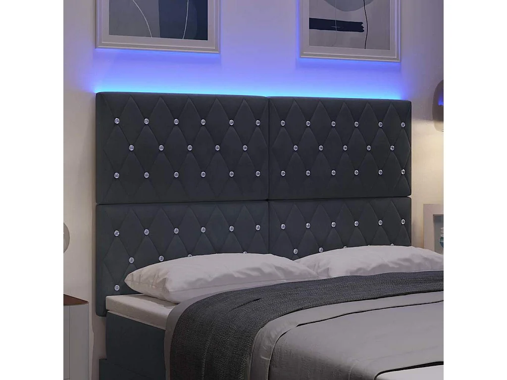 Testiera Argyle grigio scuro LED 80 cm in velluto