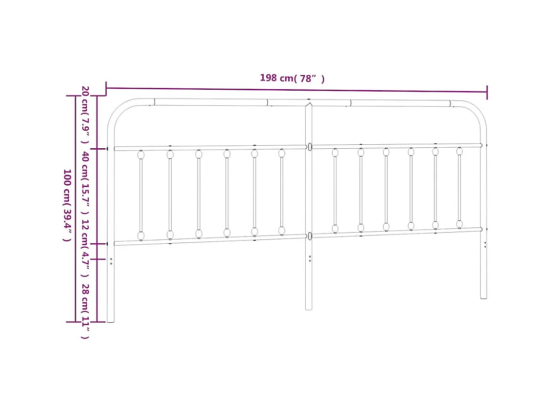 Wit metalen hoofdbord 193 cm