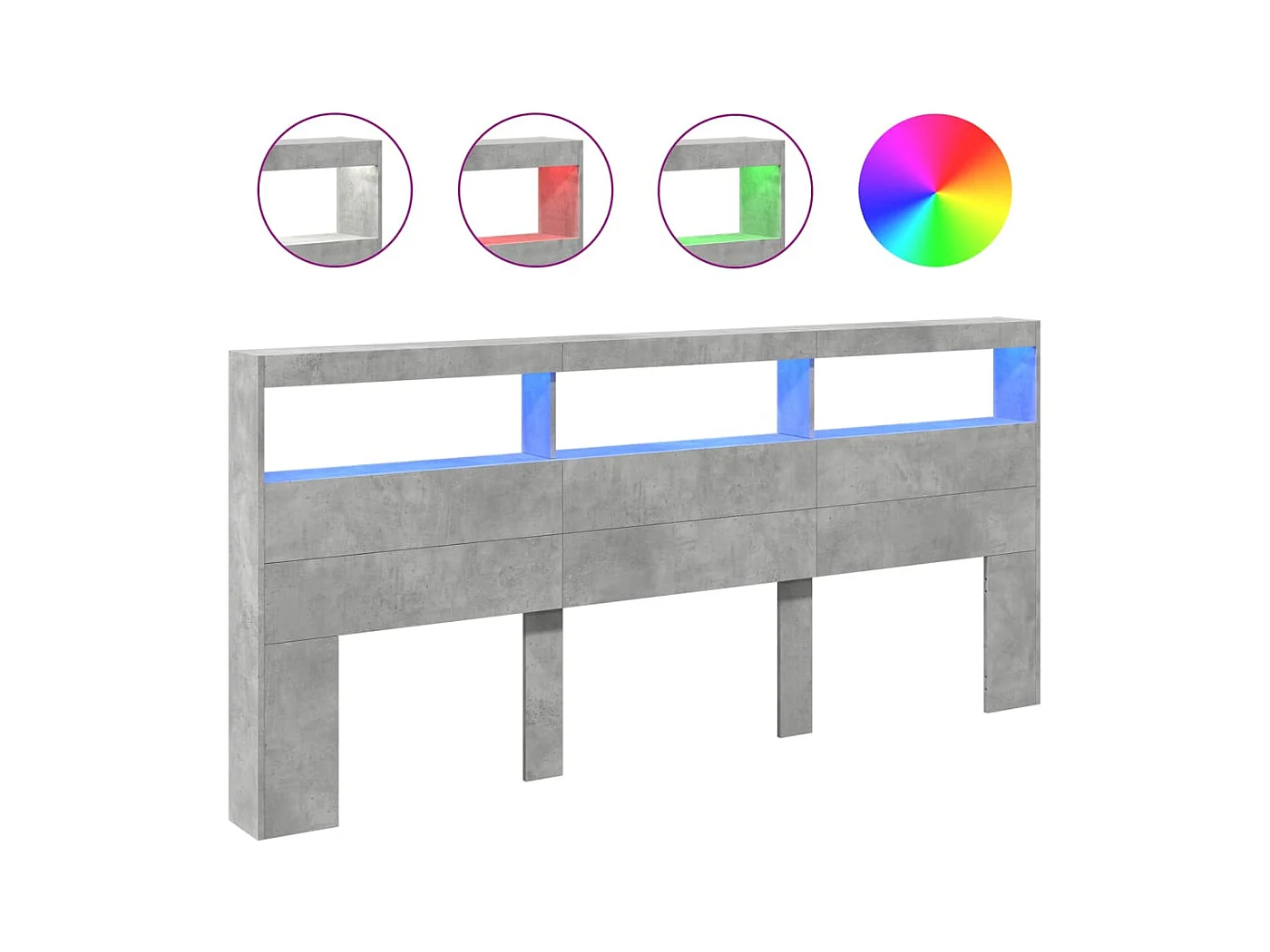 Betongrijs hoofdbord met LED's 220x17x102 cm