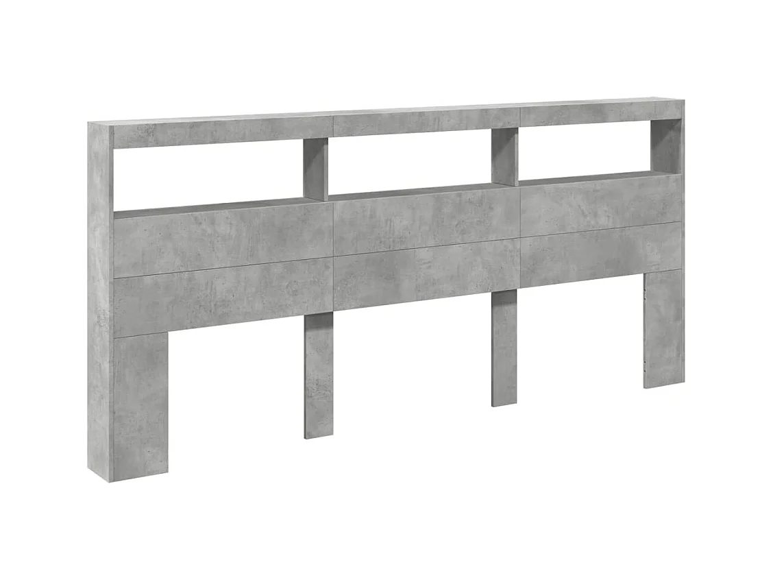 Betongrijs hoofdbord met LED's 220x17x102 cm