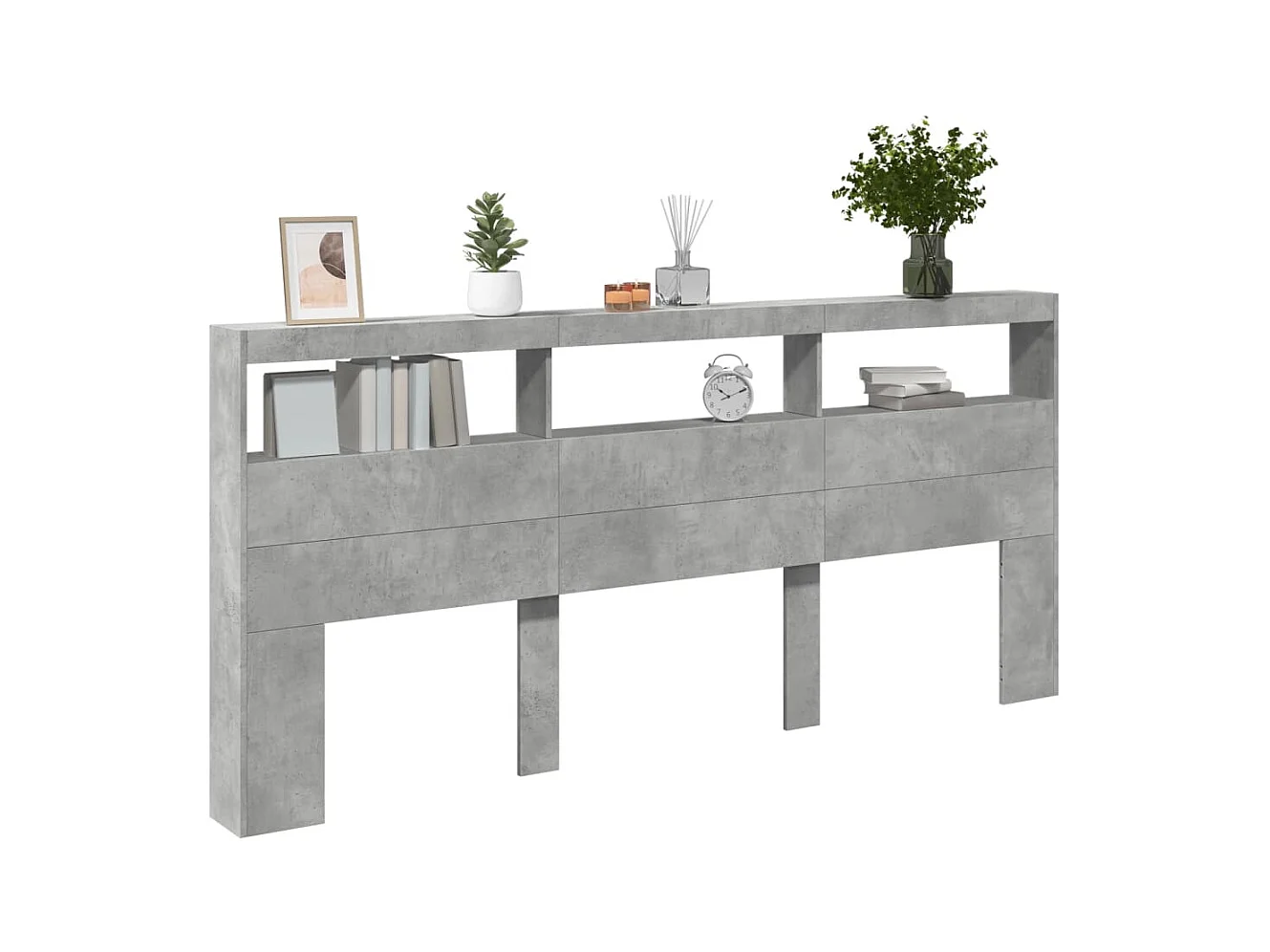 Betongrijs hoofdbord met LED's 220x17x102 cm