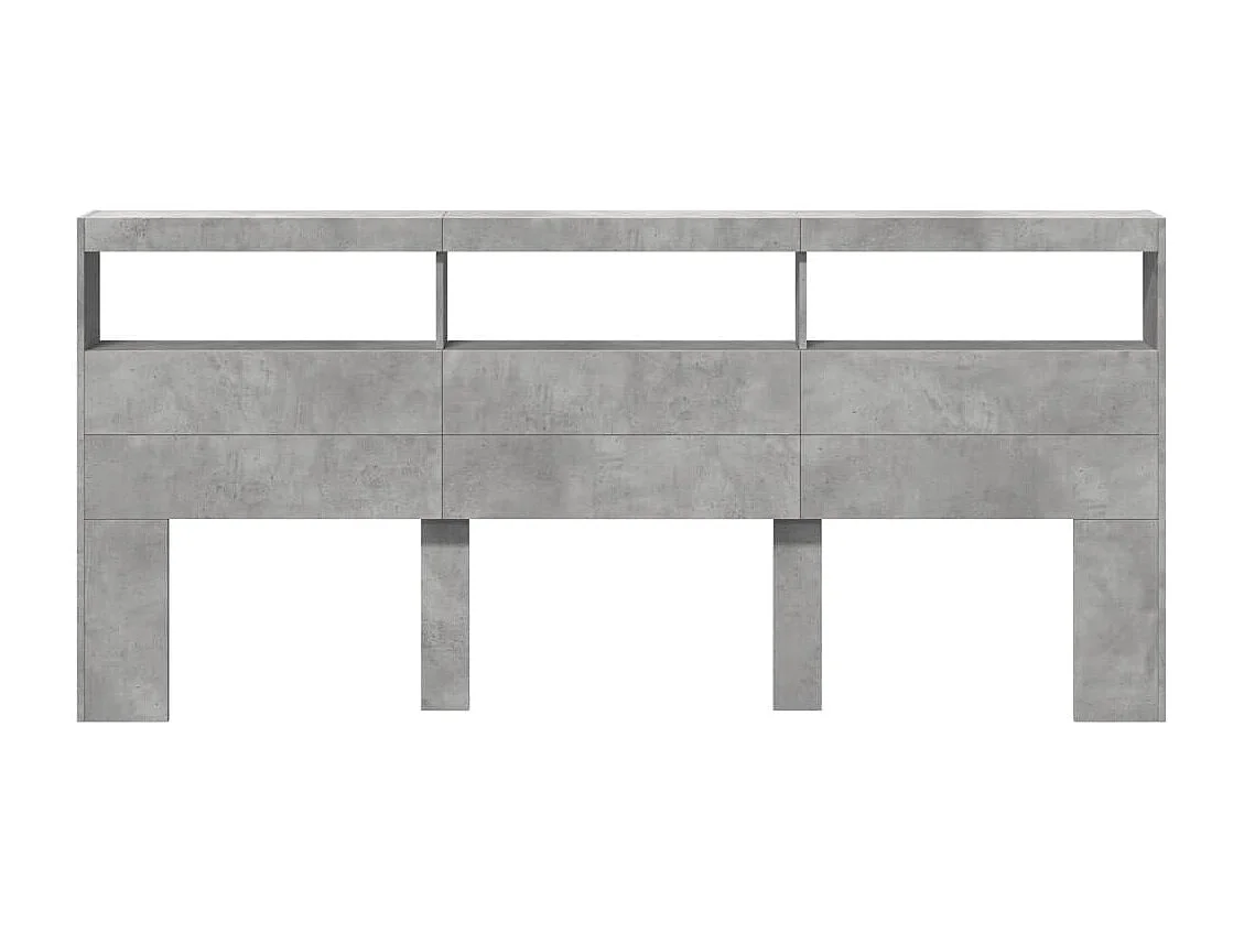 Betongrijs hoofdbord met LED's 220x17x102 cm