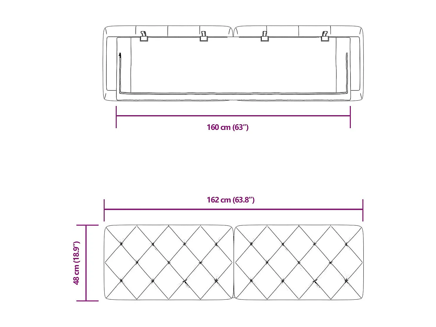 Roze hoofdbordkussen 160 cm fluweel