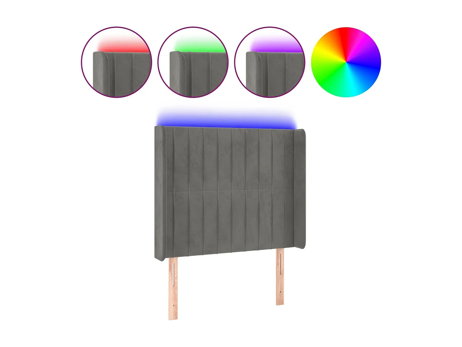 Testiera LED Grigio Chiaro 103x16x118/128 cm Velluto