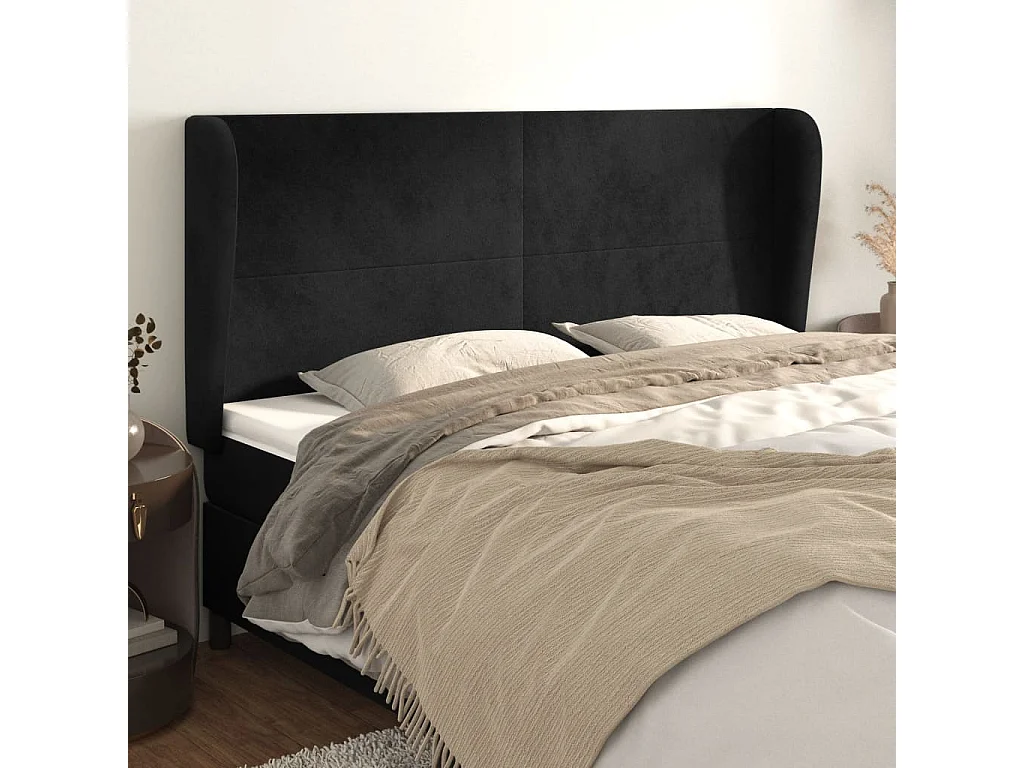 Tête de lit avec oreilles Noir 203x23x118/128 cm Velours