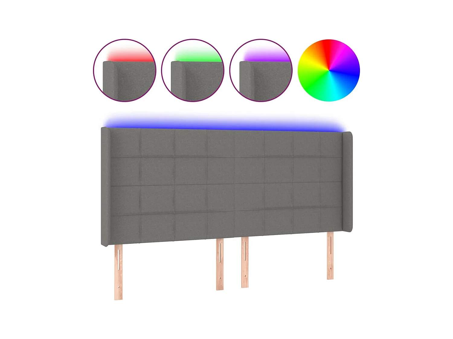 LED-Kopfteil Dunkelgrau 183x16x118/128 cm Stoff