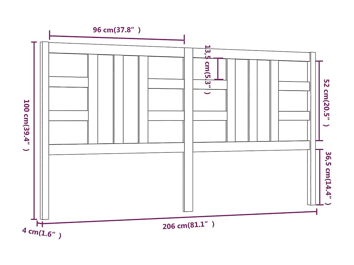 Hoofdbord 206x4x100 cm Massief grenenhout